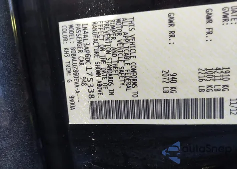 2013 Nissan Altima 2.5 Sv z USA, uszkodzony, nr VIN 1N4AL3AP6DC175338